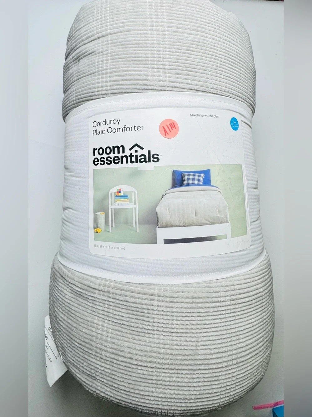 Room Essentials Corduroy Plaid Comforter Gray Twin XL 66x94